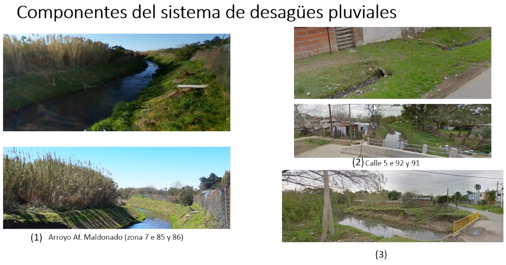 Sistemas de desagües pluviales en una zona de Villa Elvira (La Plata).